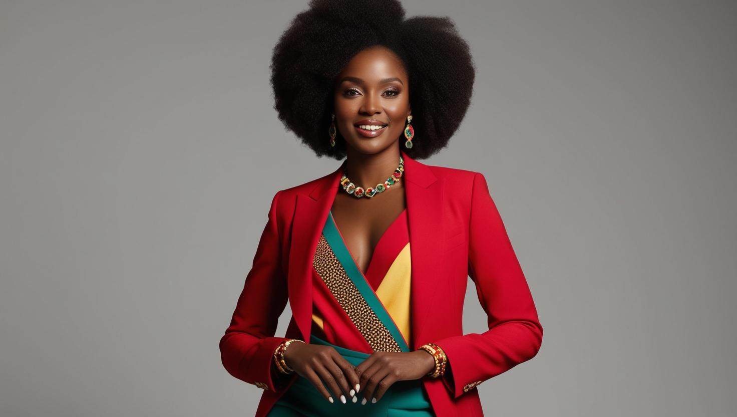 Make an image of size 2200 by 1412 of well dressed and stylish African lady (1)